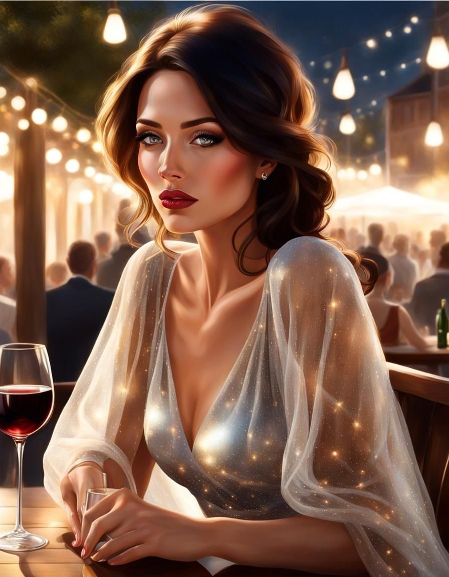 Hyperrealistic Digital Art of a Beautiful Woman Drinking Win...