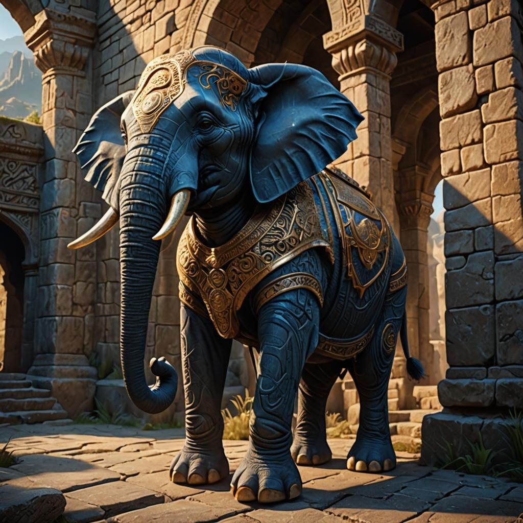 Hand Carved Elephant Radiating Golden Light in Fantasy CGI