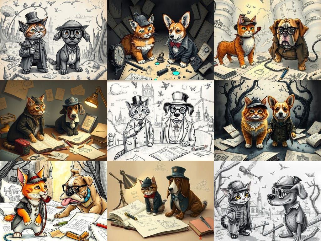 Cat and Dog as Holmes and Watson Explore a Sketchy World