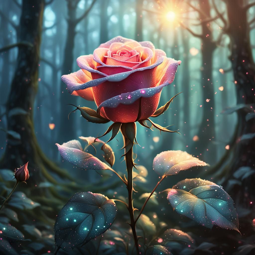 Enchanted Rose in Mystical Forest: Digital Fantasy Art