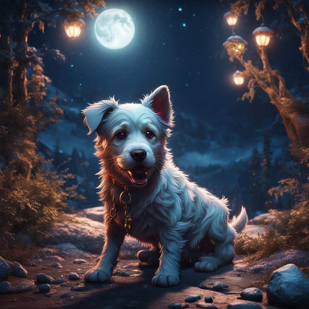 Dog Crying in Moonlight: Fantasy Concept Art