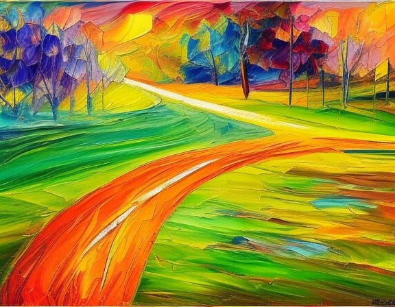 country speedway neo-impressionism expressionist style oil painting, smooth post-impressionist impasto acrylic painting,...
