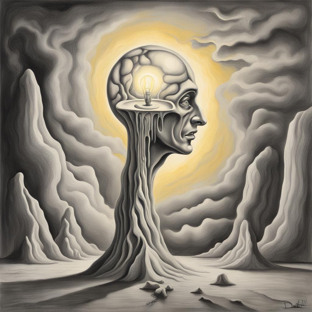 Surreal Lightbulb Sketch in Salvador Dali Style