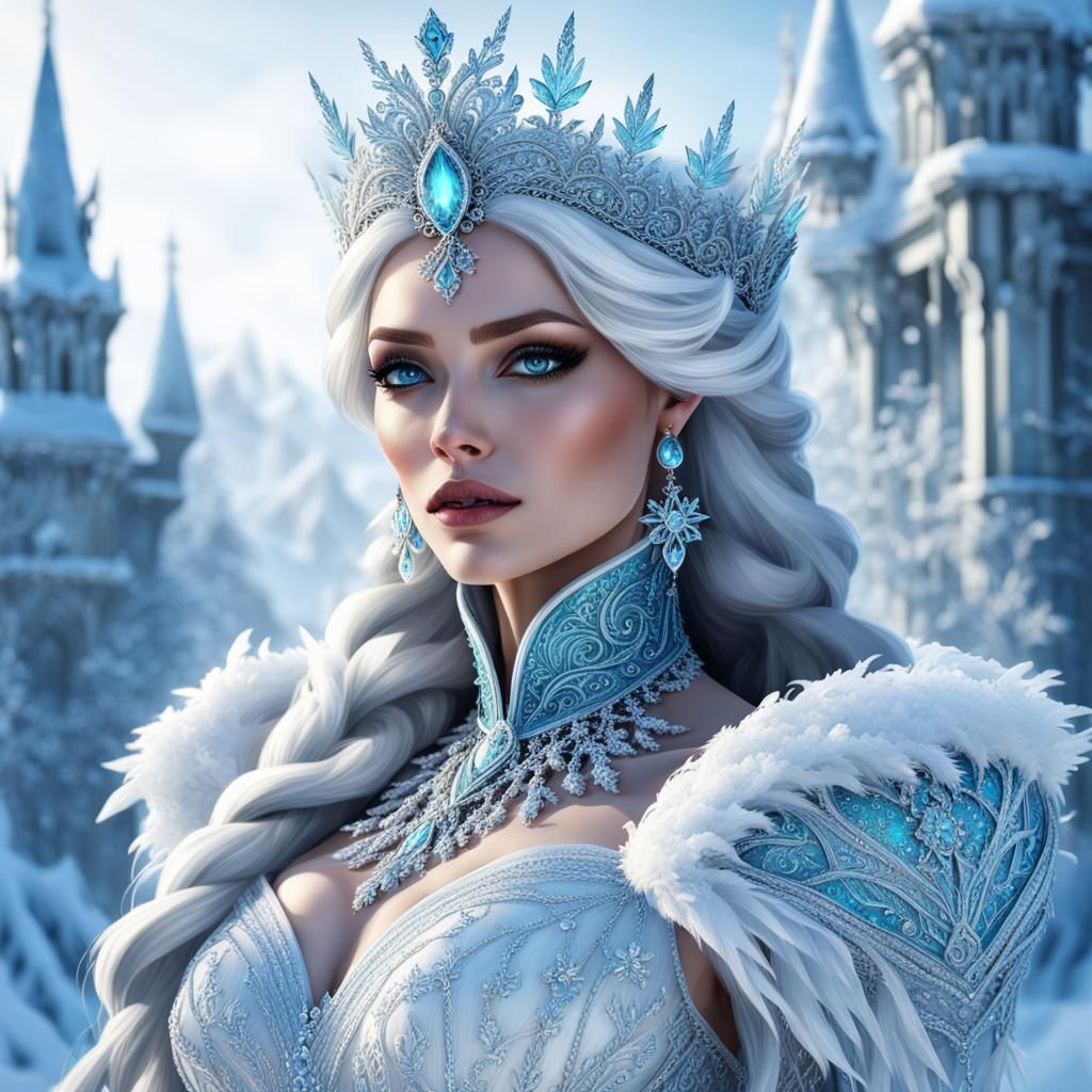 Stunning Snow Queen in Hyperdetailed Cinematic Style