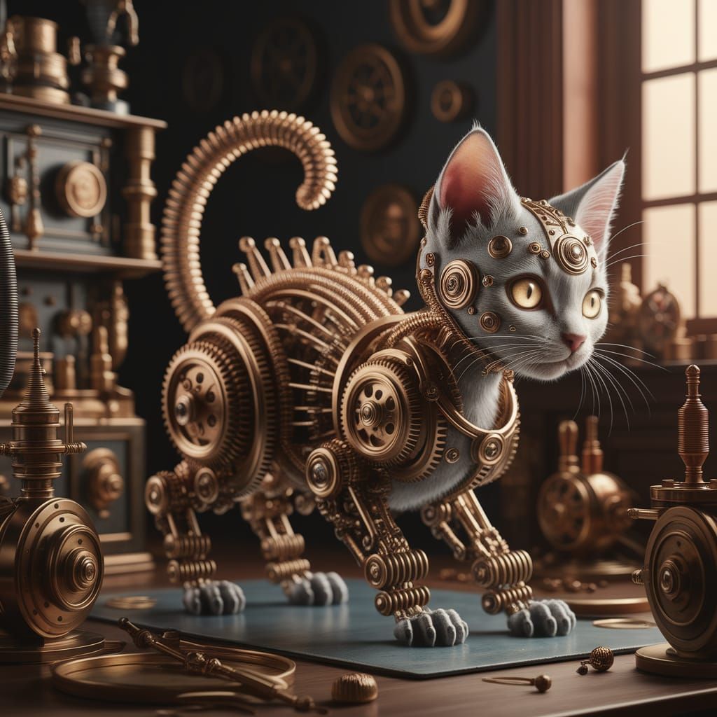 Clockwork Kitten Exploring Victorian Workshop in Steampunk S...