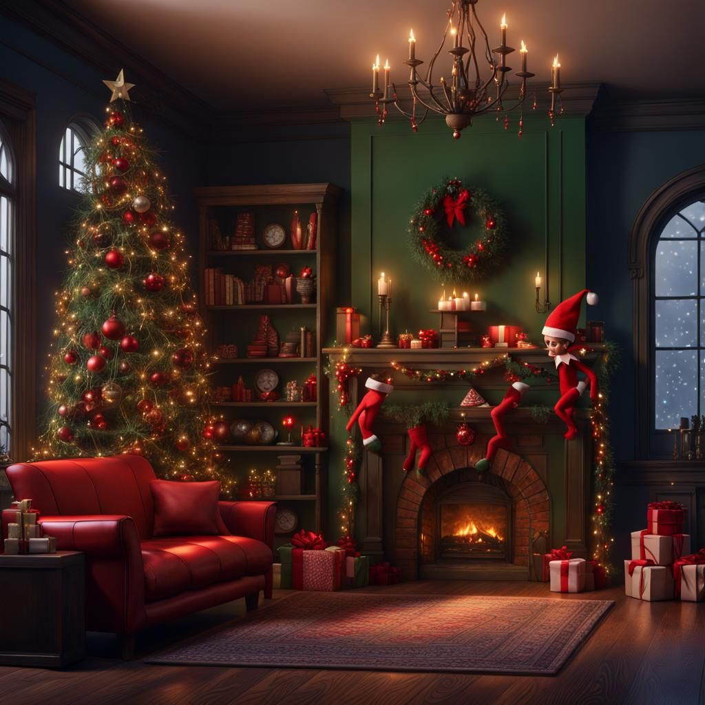 Creepy Elf on the Shelf Mischief: Christmas Living Room