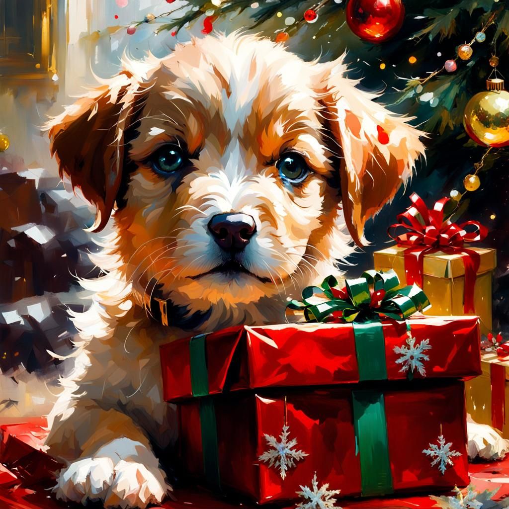 Cute Puppy's Christmas Gift: A Matte Painting