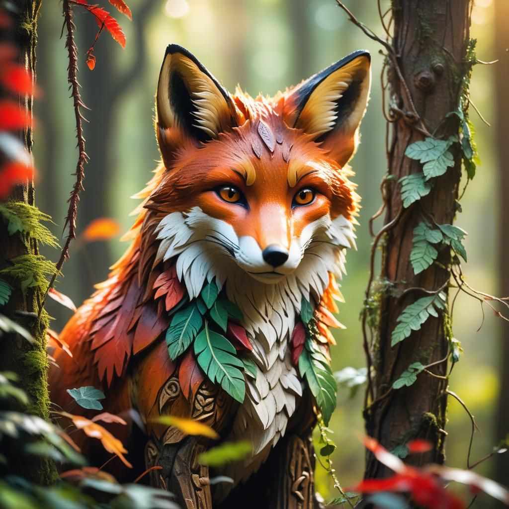 Mystical Fox Totem in Forest Macro Photography