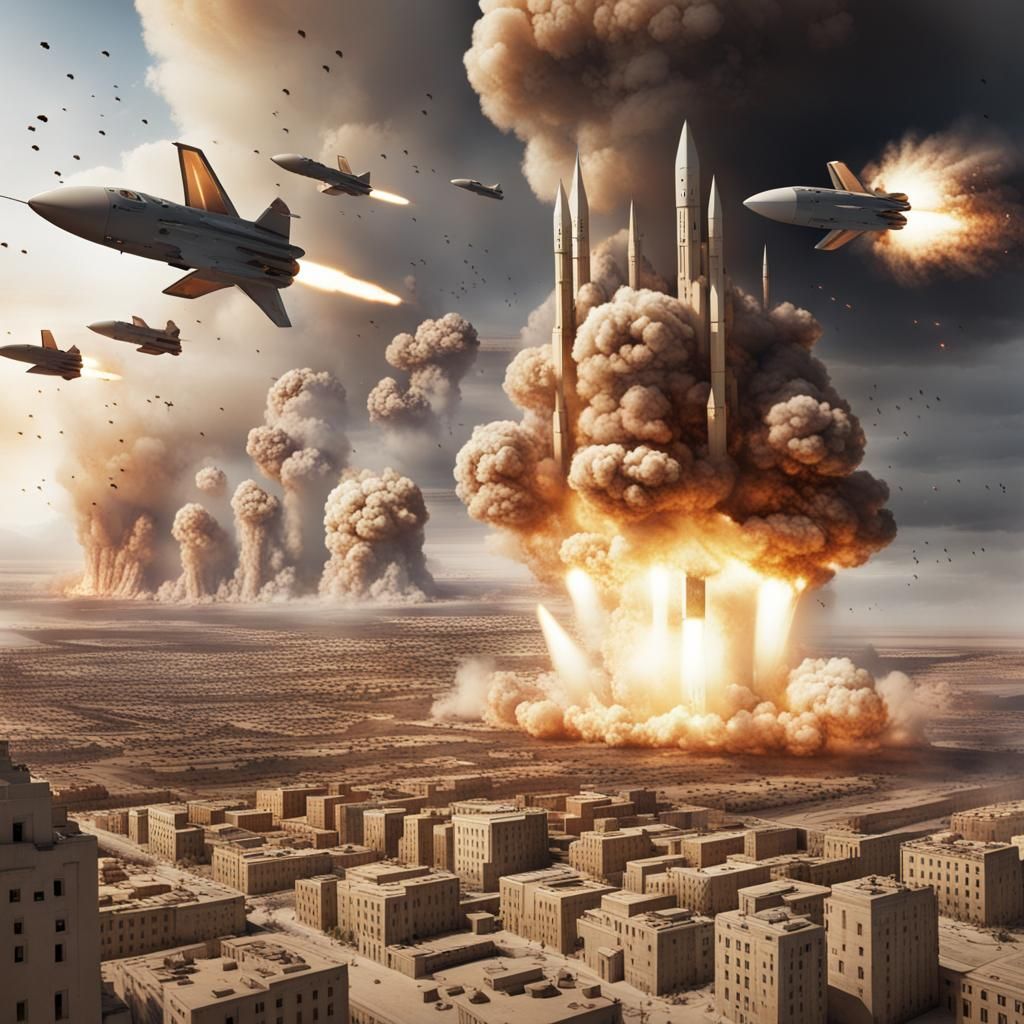 Missile Explosions Over Desert City