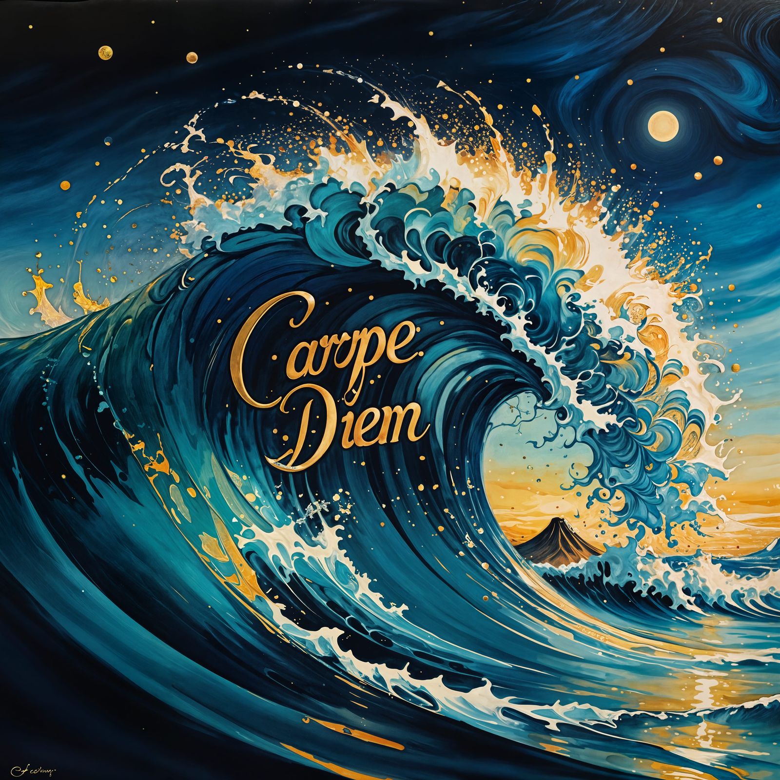 Carpe Diem on Hokusai Wave in Kandinsky Style