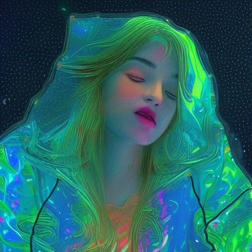Cosmic Rainy Night Holographic Illustration