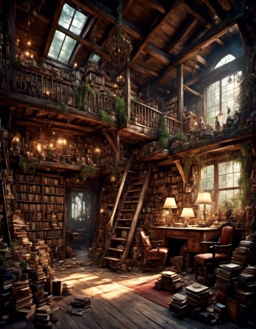 Vintage Barn Full of Books in Classic Photo Style