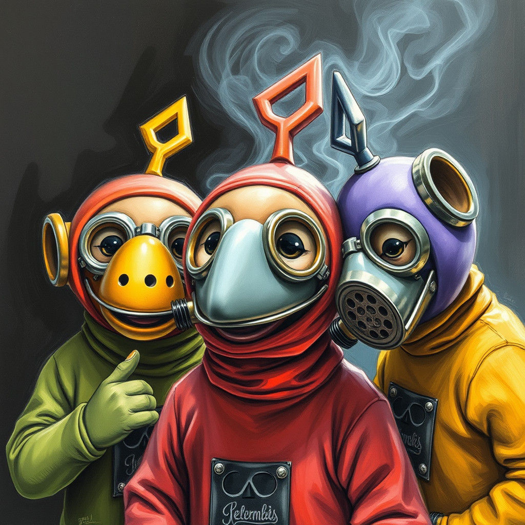 Surreal Gasmask Teletubbies in Muppet Style