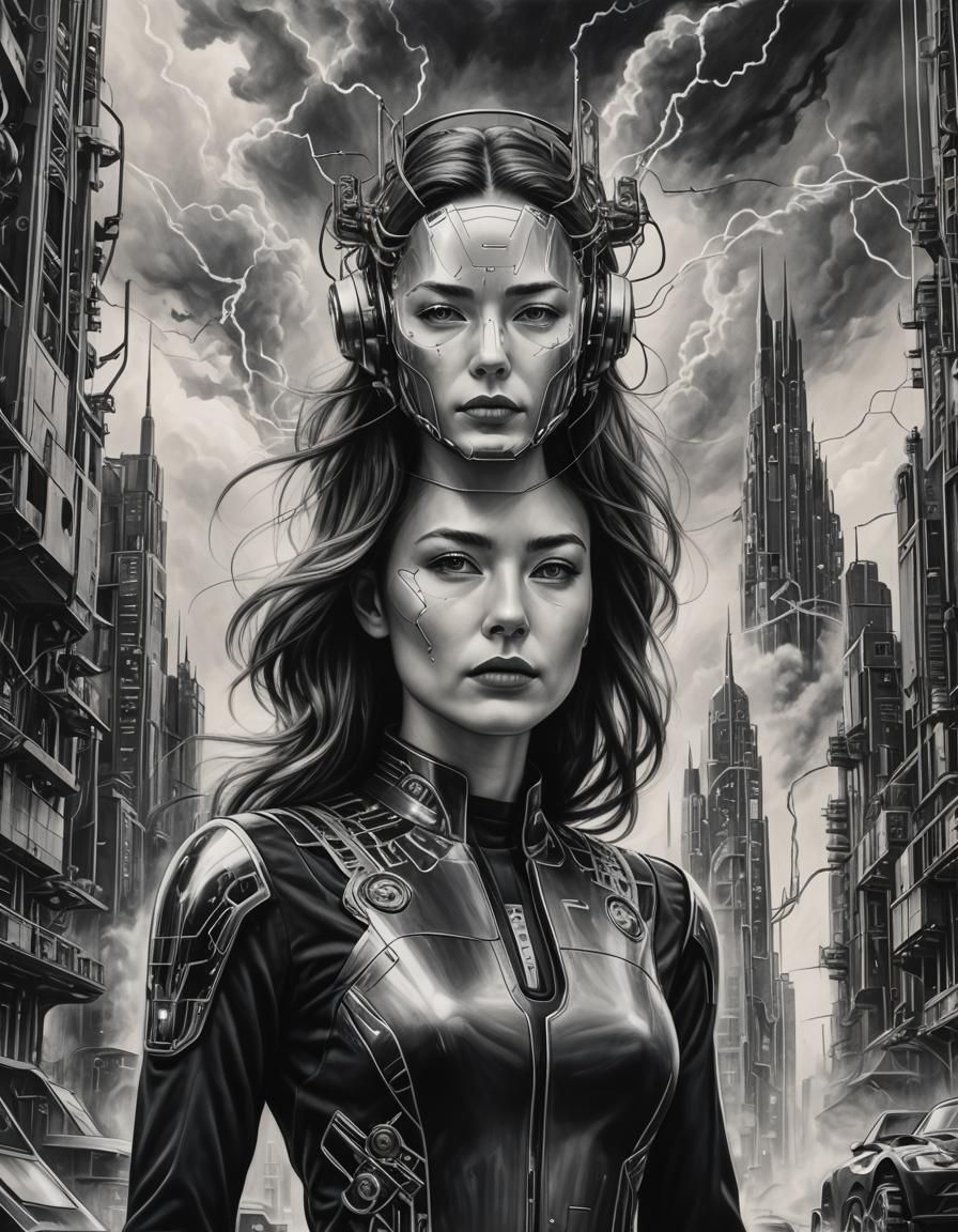 Futuristic Cityscape: Elon Musk in Charcoal