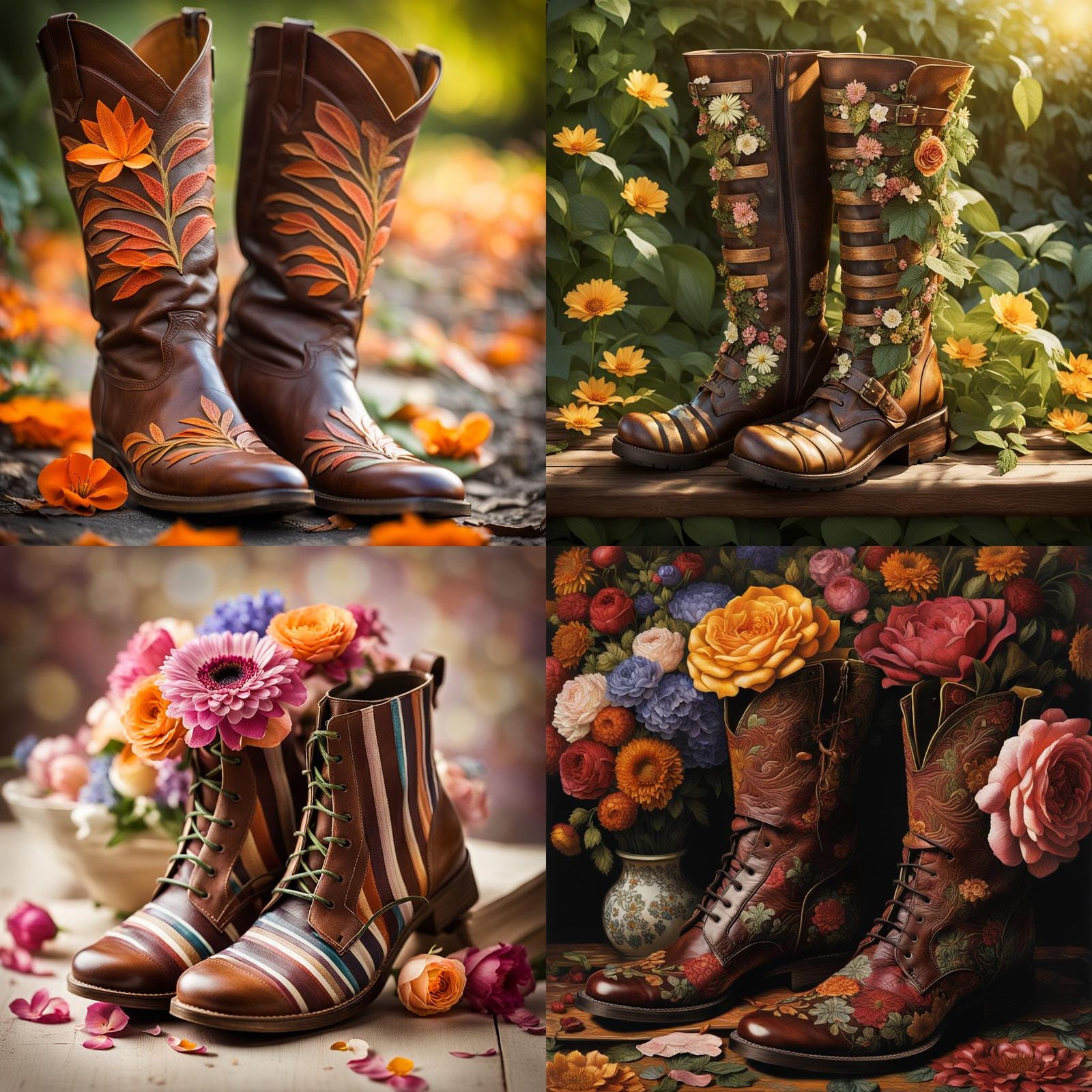 Striped Boots Overflowing with Flowers: Professional Photo