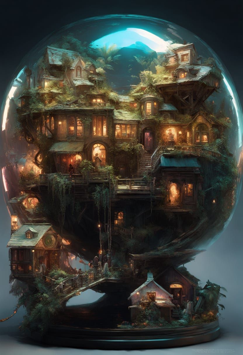 Faerie Village in Glowing Jug: Fantasycore Artwork