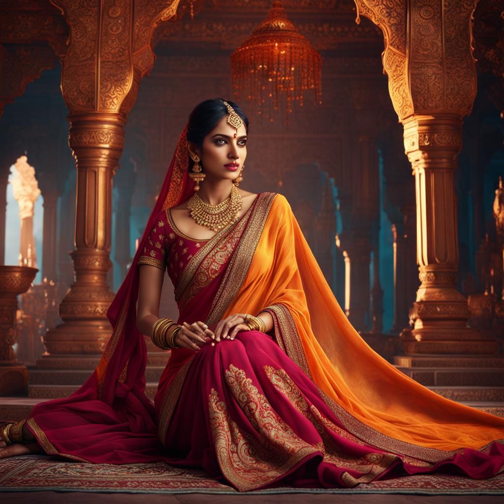 Indian Saree Model in Detailed Matte Painting