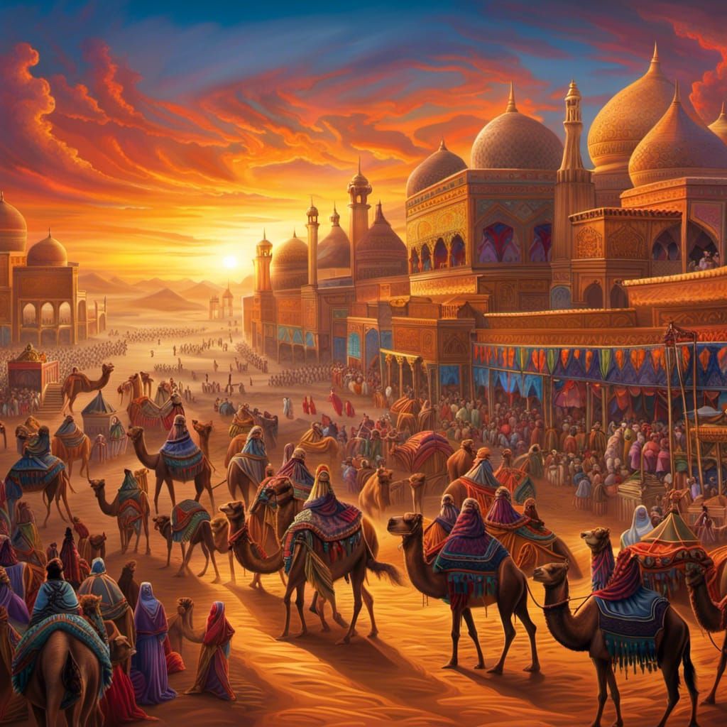 Colorful Camel Festival at Desert Sunset