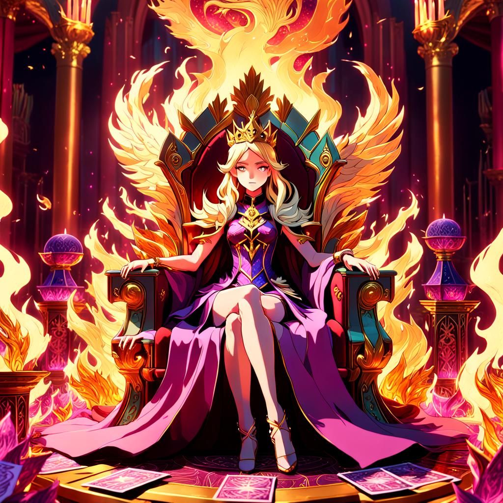 Blonde Phoenix Queen in Pink Throne Room: 3D Anime Art