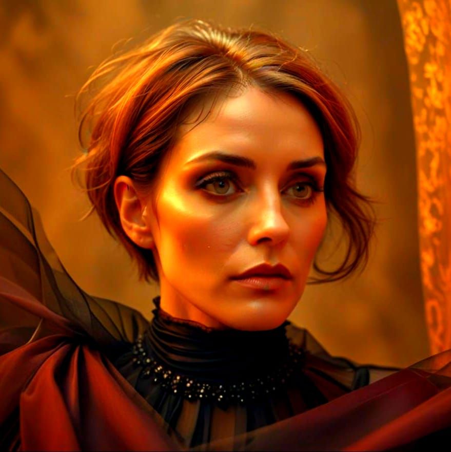 A Contemplative Woman in Dark Elegance