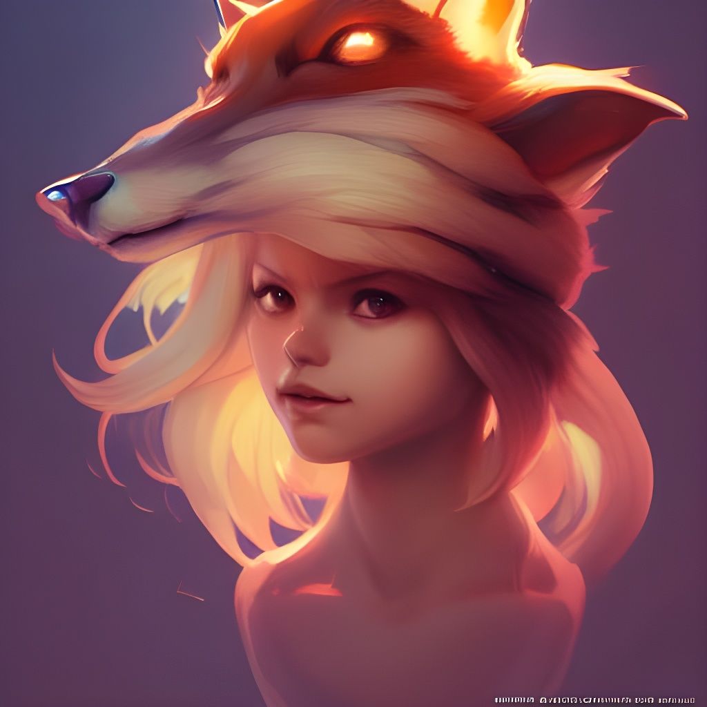 Hyperdetailed Fox Girl Portrait in Art Nouveau Style