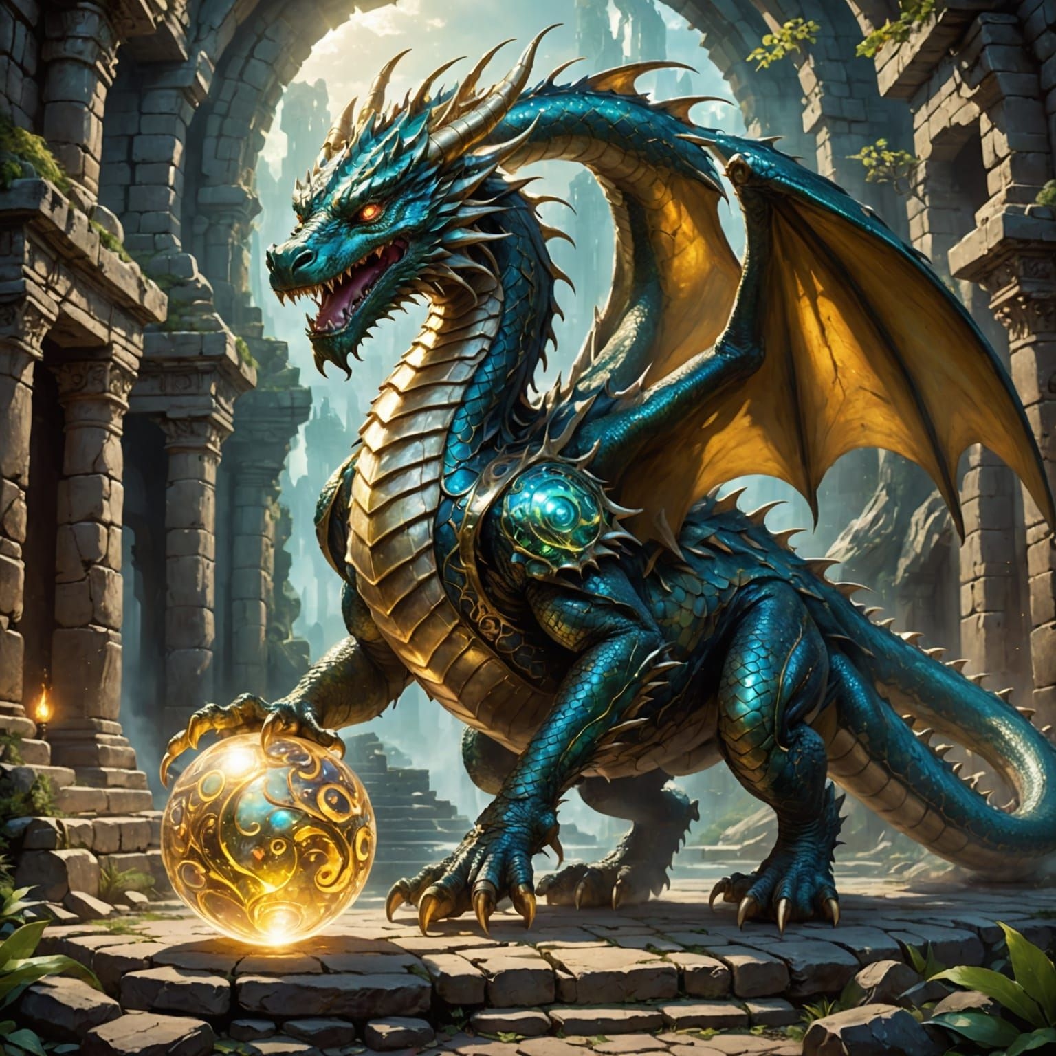 Ancient Dragon Guards the Dragon Pearl in Majestic, Ethereal...