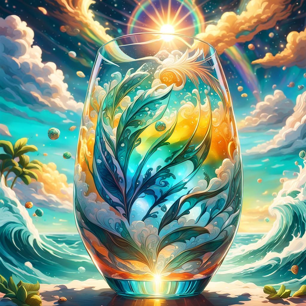 Majestic Glass Mango Paradise in Vibrant Anime Fantasy