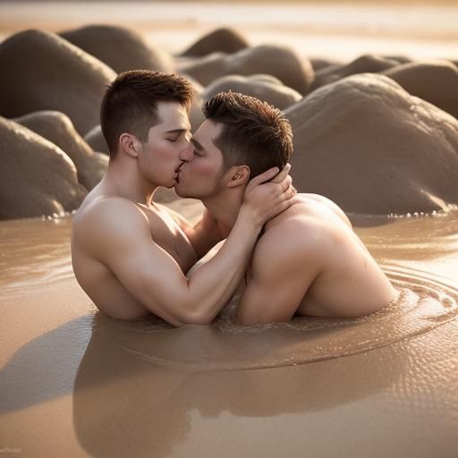 Men Kissing in Quicksand: Professional Photography