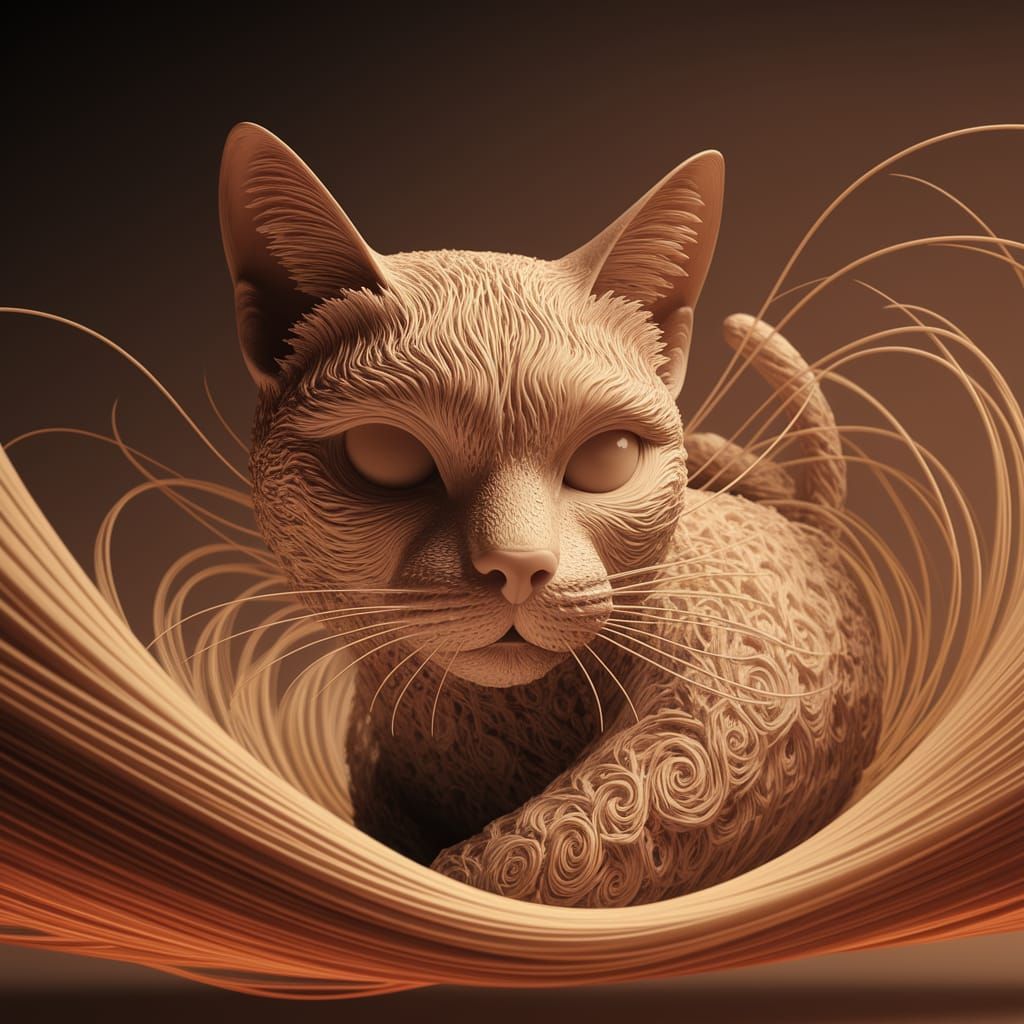 Abstract Sculpture of a Cat in Vibrant, Golden Hues