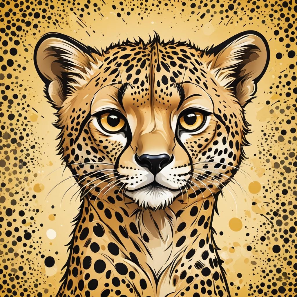 Cartoon Cheetah Face with Expressive Eyes Illustration
