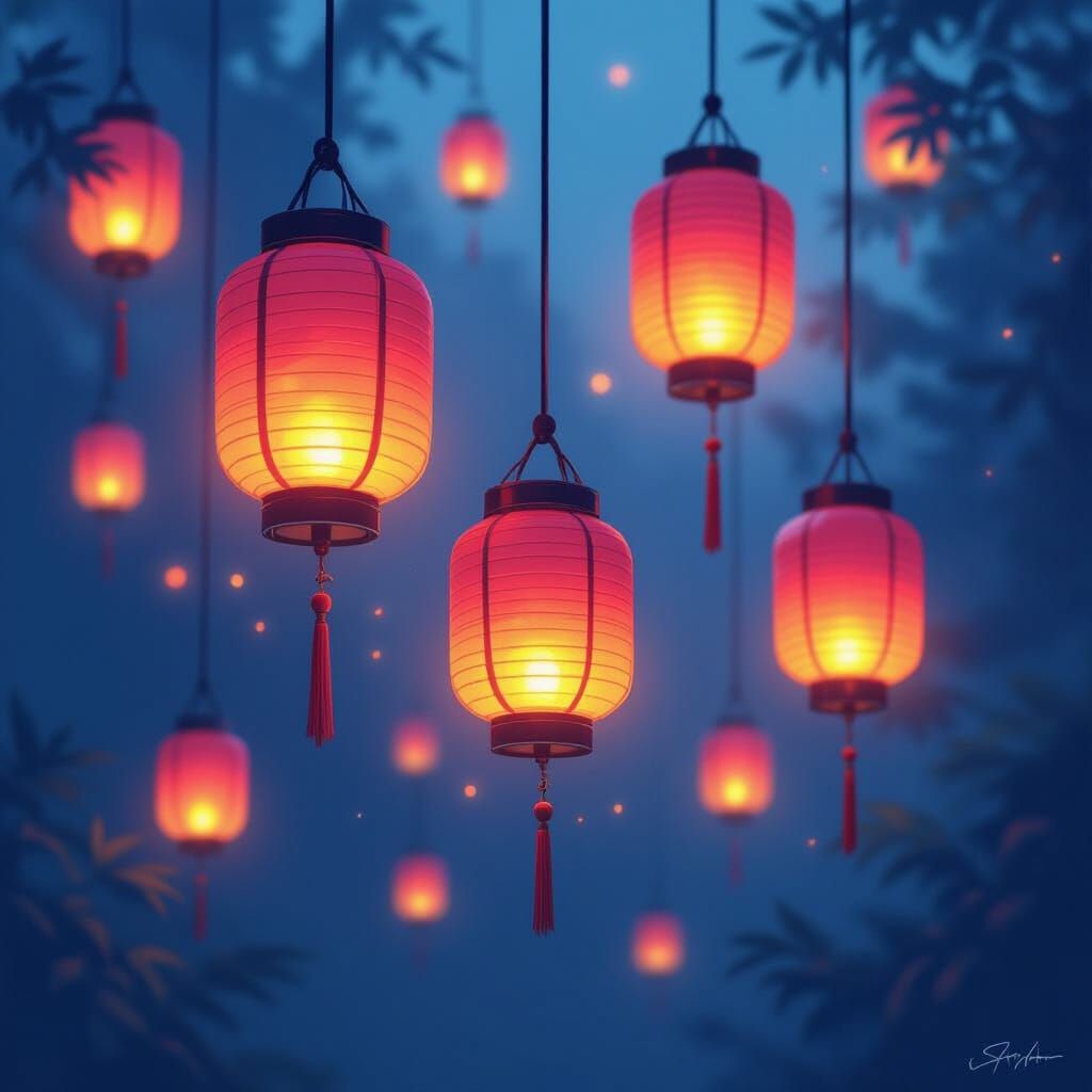 Glowing Lanterns in a Digital Painting Style