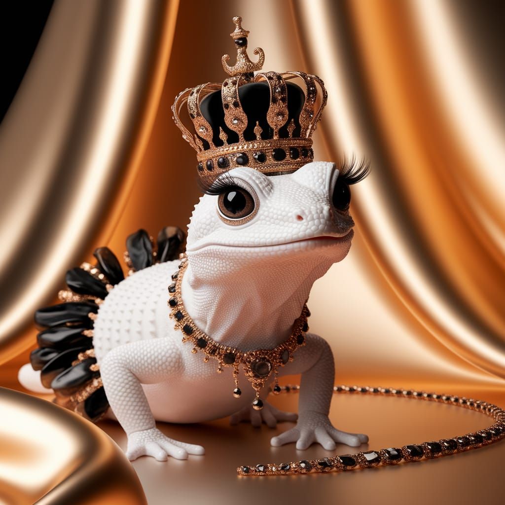 Glamorous White Gecko in Haute Couture Crown