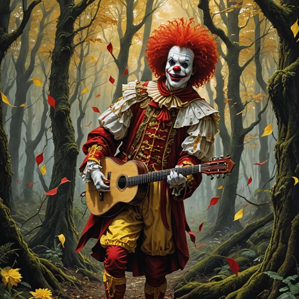 Magical Bard in Forest Scene, Fantasy Art