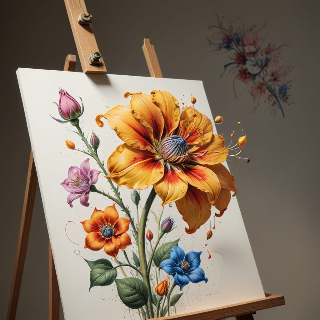 Surreal Colored Pencil Illustration of Flowers Emerging