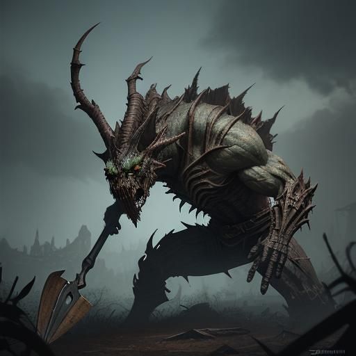 Monstrous Shovel Creature in Dark Fantasy Style