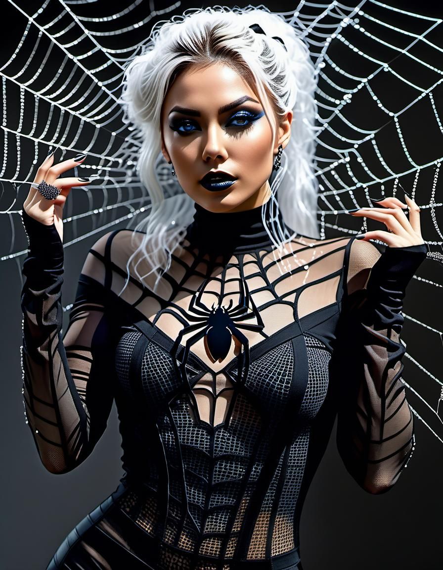Surreal Spiderweb Photo of Woman in Mesh Outfit
