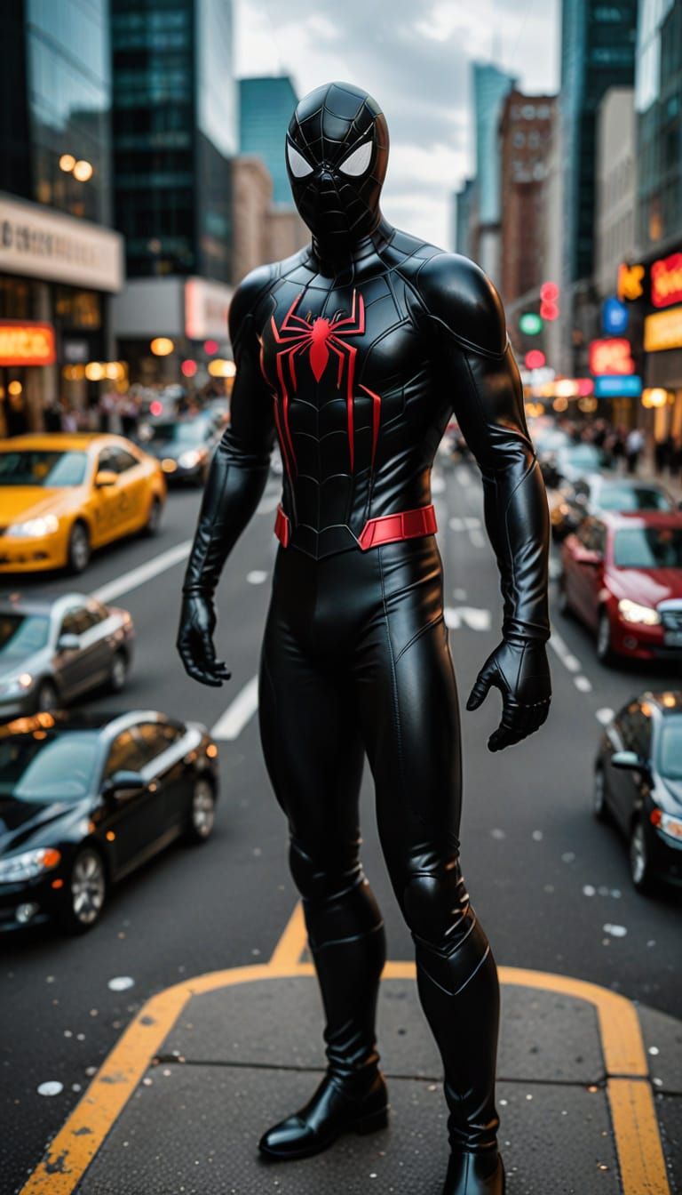 Black Leather Spiderman Tilt-Shift Photo