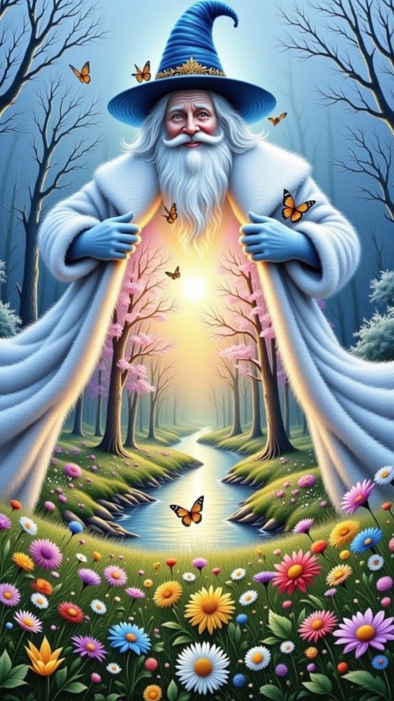 Wizard of Winter Reveals Spring's Arrival with Happy Smile