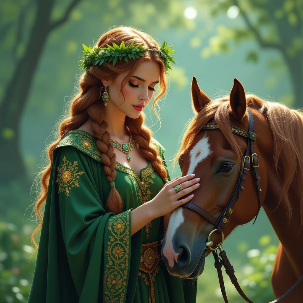 Germanic Goddess Sinthgunt Heals Horse in Forest