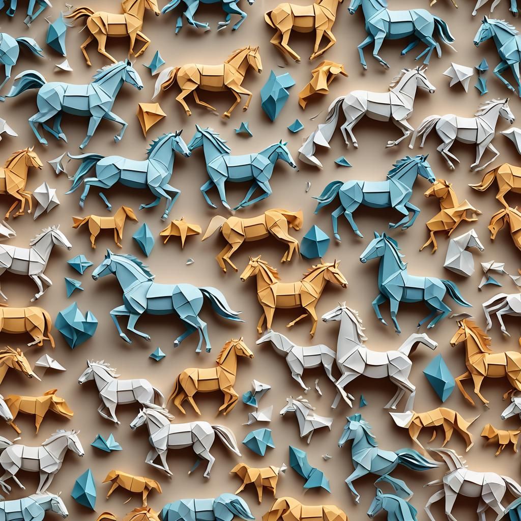 Origami Horses Papercraft in 8K Resolution