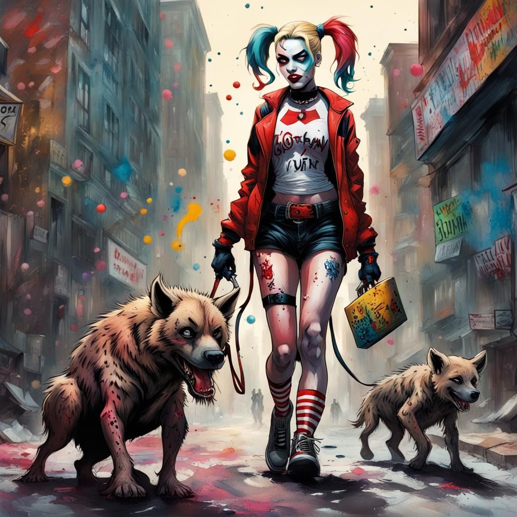 Harley Quinn Walks Hyena in Gotham Graffiti Art