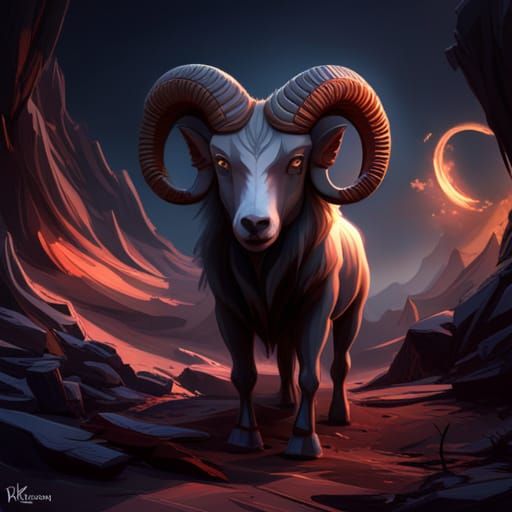 Black Wool Ram in Dark Fantasy Style