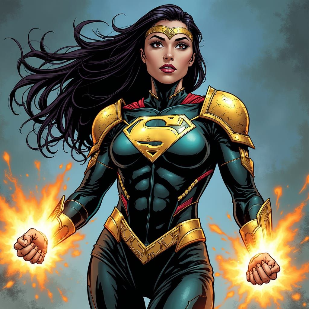 Superheroine in Dramatic Comic-Book Style