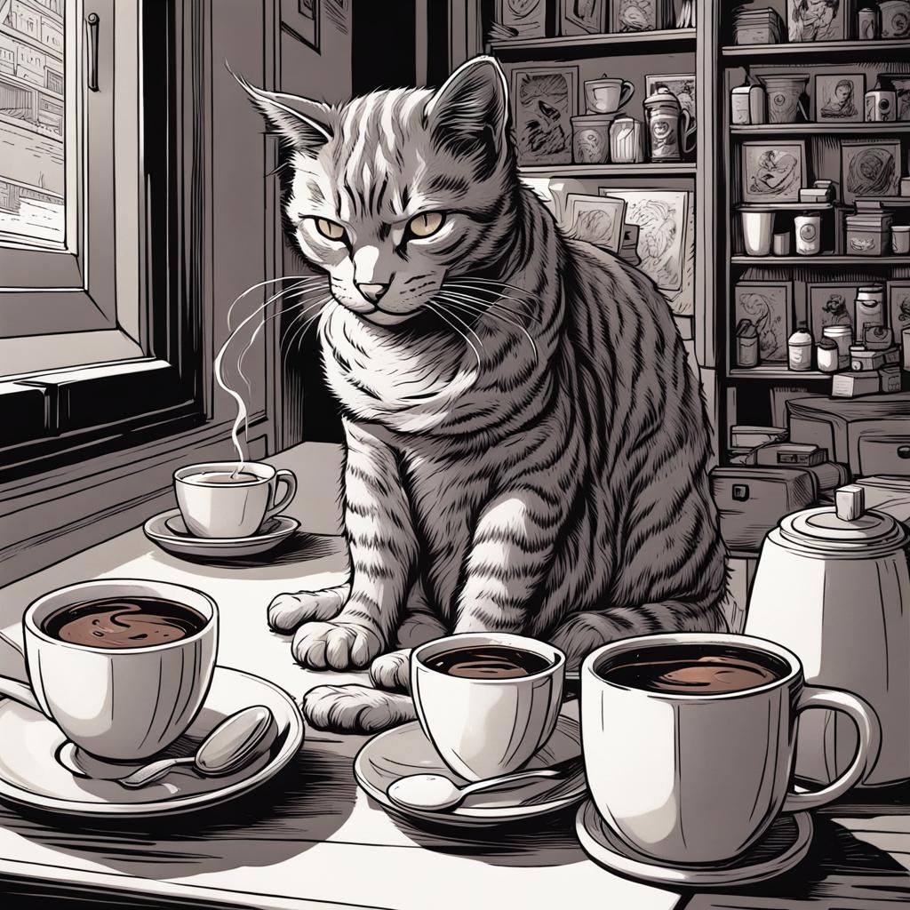 Cat and Coffee: Comic Book Art Illustration