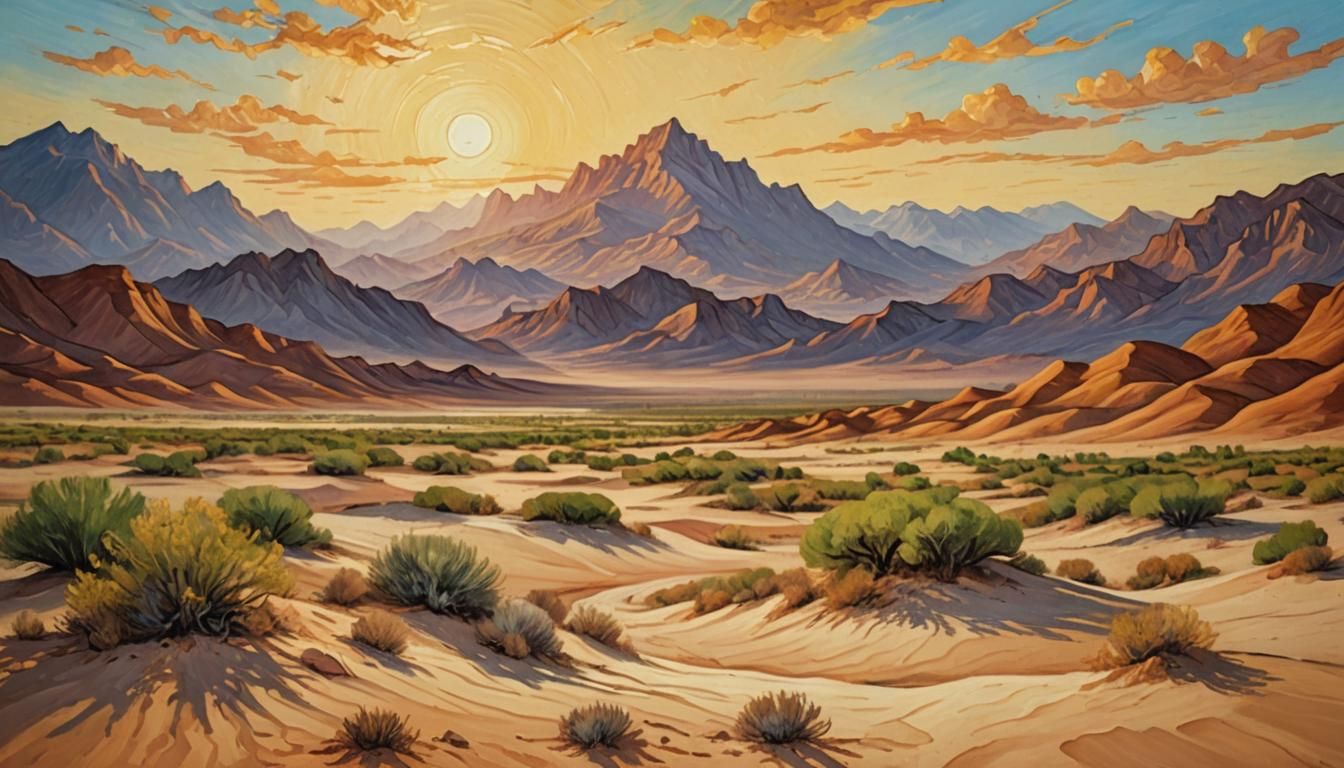 Desert Oasis: A Van Gogh-Inspired Landscape Painting