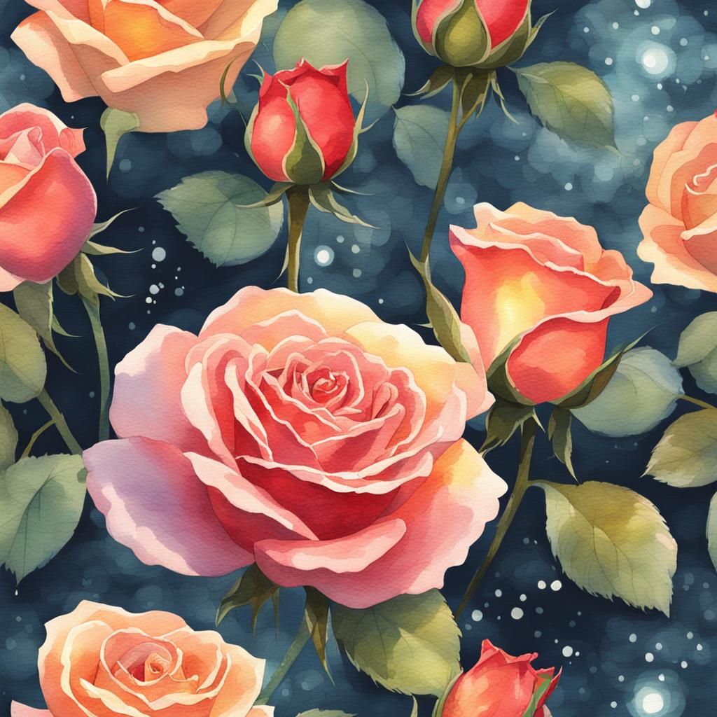 Glowing Rose in Watercolor Style