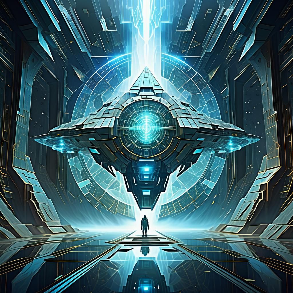 Crystalline Cubism Spaceship Entering Magical Portal