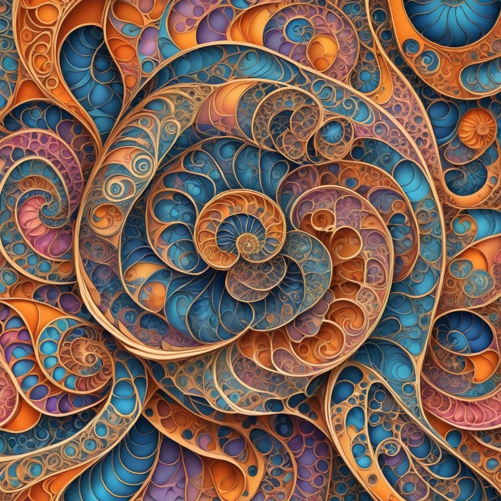 Tangled Nautilus Shell in Abstract Fractal Art