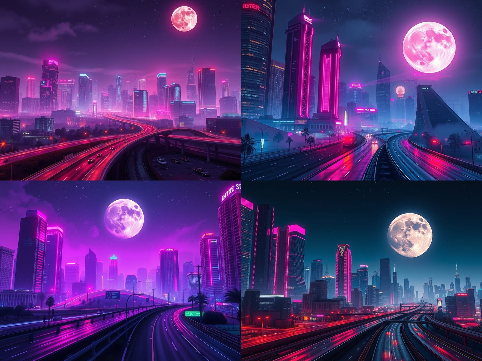 Neon Cityscape Inspired by Los Santos in Matte Painting