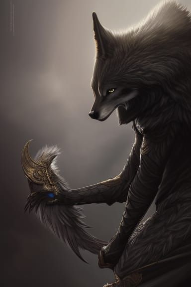 Wolf Girl in Dark Fantasy Armor: Digital Illustration